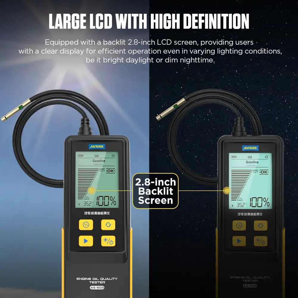 AUTOOL AS503 Digital Optical Engine Oil Quality & Temperature Tester (Petrol/Diesel · 800mm PTFE Probe · 2.8